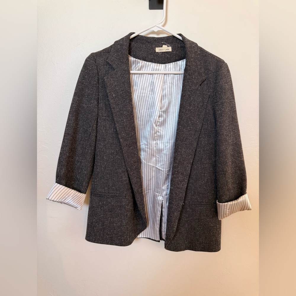 Silence + Noise Charcoal Blazer with Striped Lining